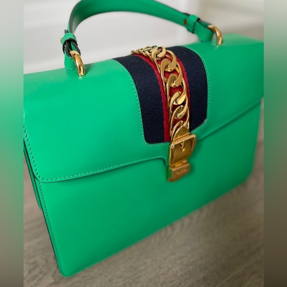 Green, Navy, Maroon Gucci Purse with Gold Buckle - Picture 1 of 5